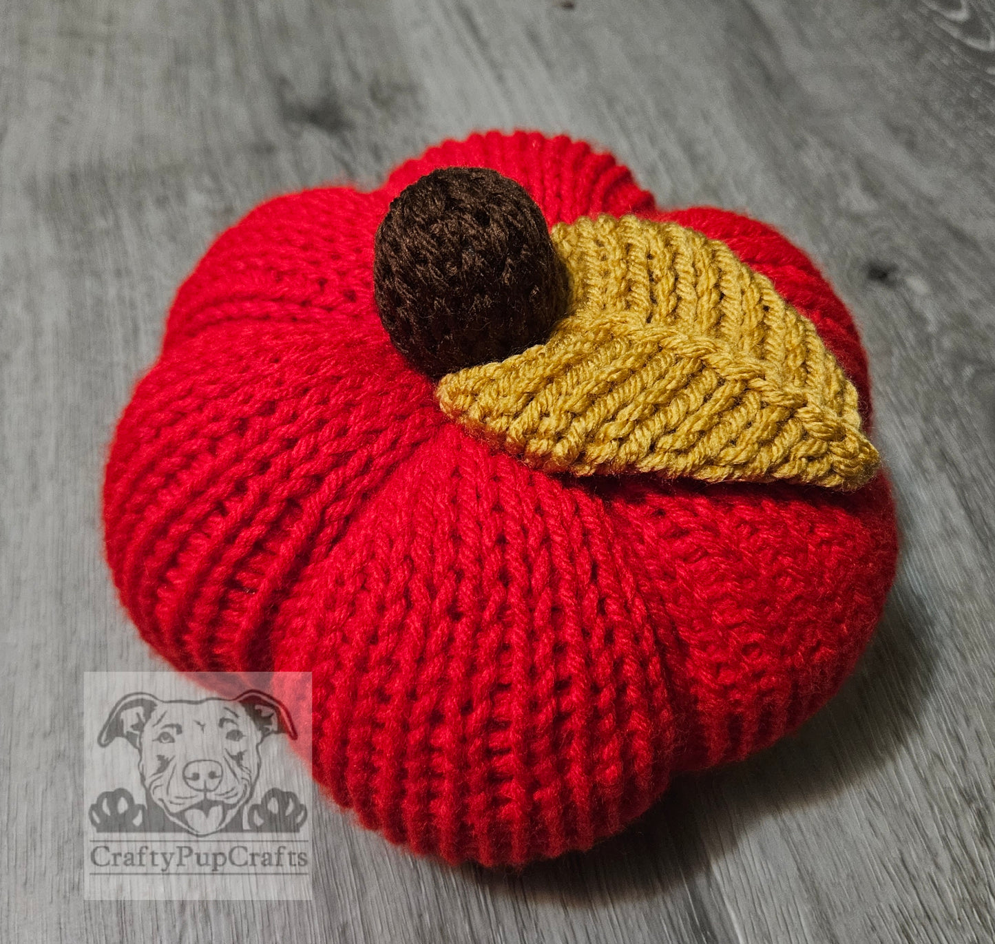 Bright red large knit pumpkin decoration