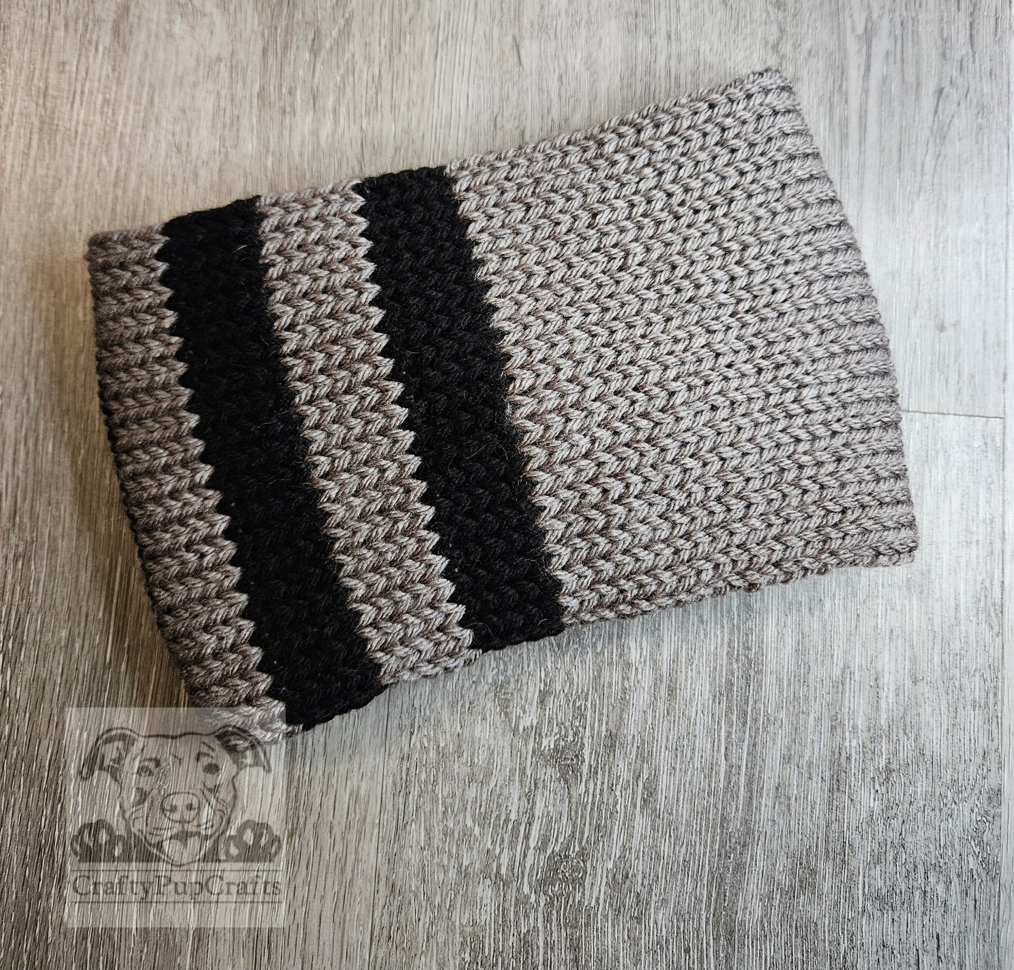 Gray with black stripes knit ear warmer