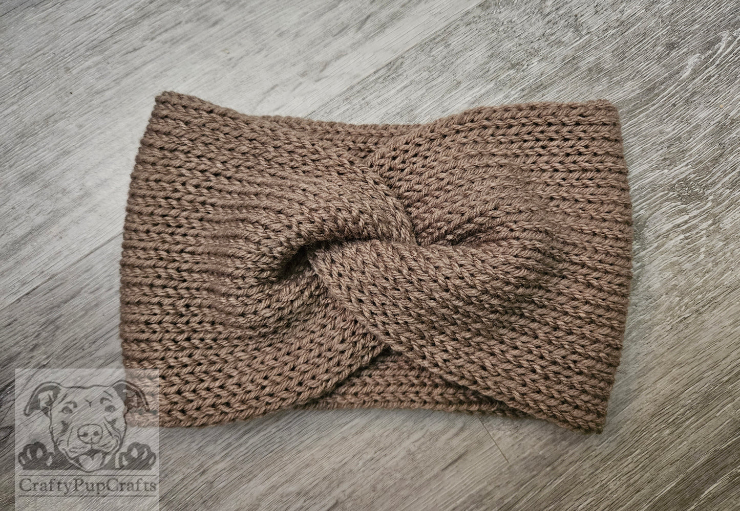 Taupe knit ear warmer - twist front