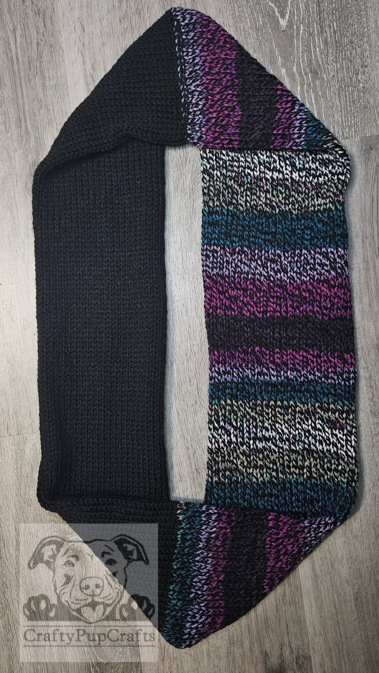 Black & multi-color purple/green stripe infinity scarf