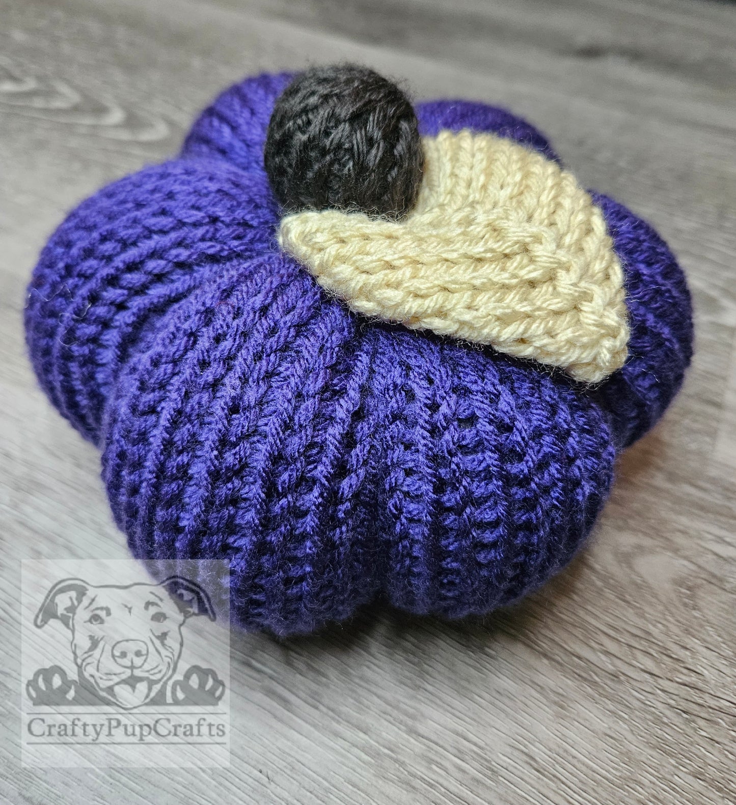 Dark grape purple large knit pumpkin decoration
