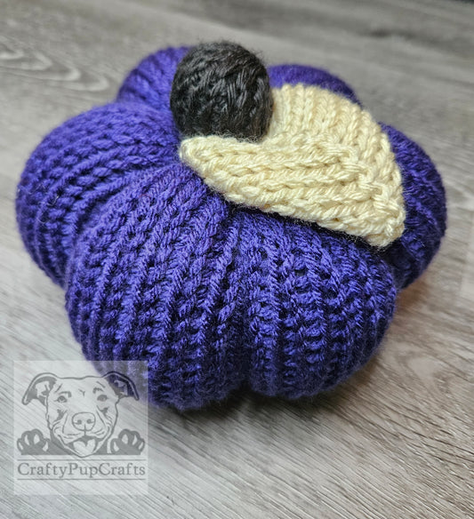 Dark grape purple large knit pumpkin decoration