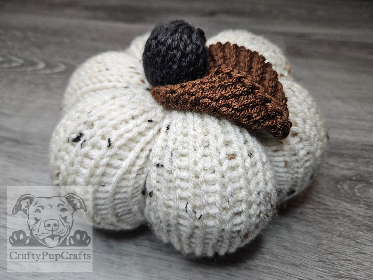 Ivory pearl flecked large knit pumpkin decoration