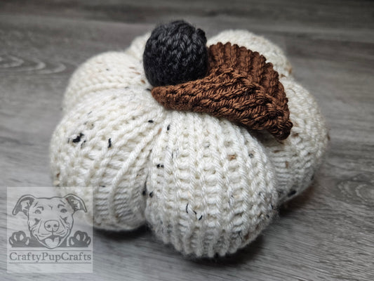Ivory pearl flecked large knit pumpkin decoration