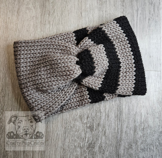 Gray with black stripes knit ear warmer