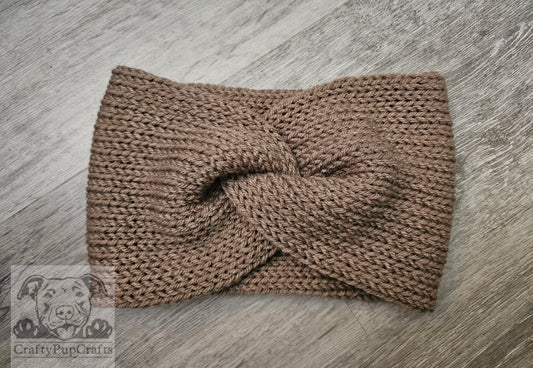Taupe knit ear warmer - twist front