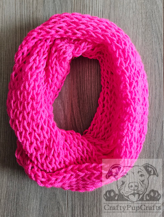 Neon pink knit drop stitch infinity scarf