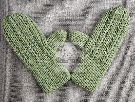 Sage green trailing ivy knit mittens