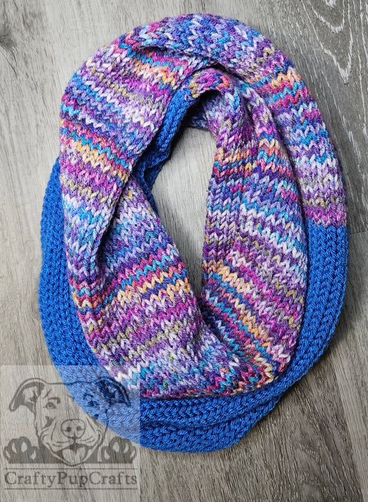 Blue & multi-color purple/pink infinity scarf