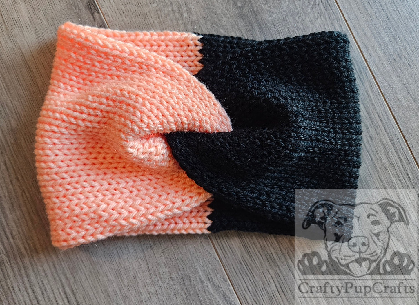 Black & peach ear warmer