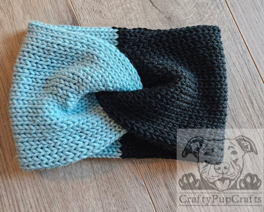 Black & light teal ear warmer