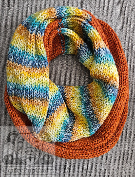 Pumpkin spice & multi-color yellow/blue infinity scarf
