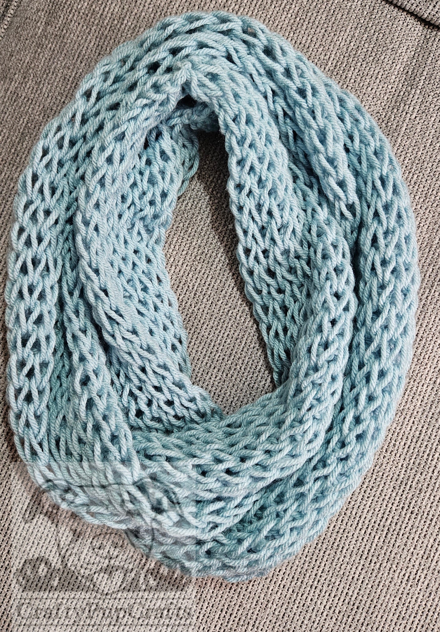 Light teal knit drop stitch infinity scarf