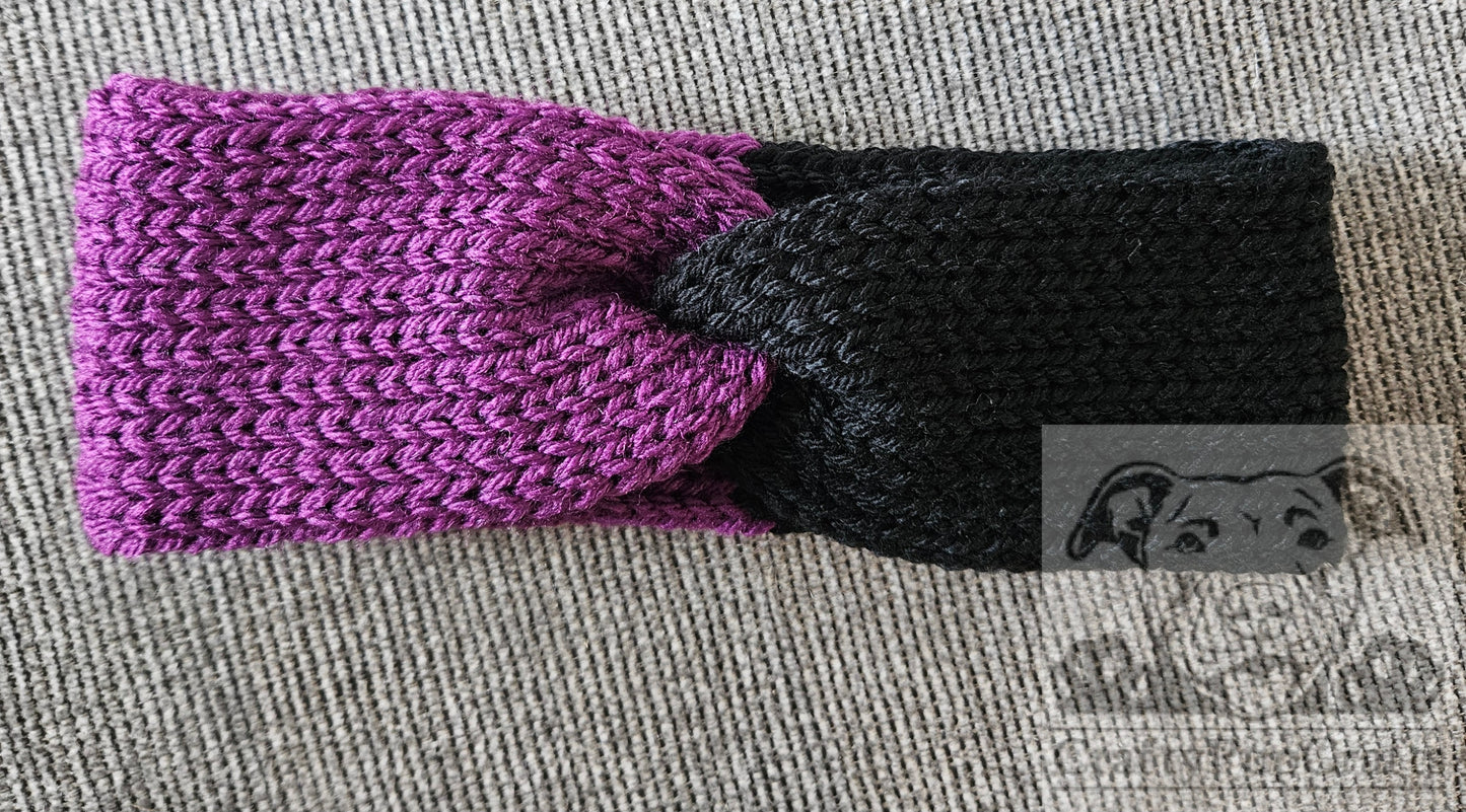 Black & purple narrow ear warmer