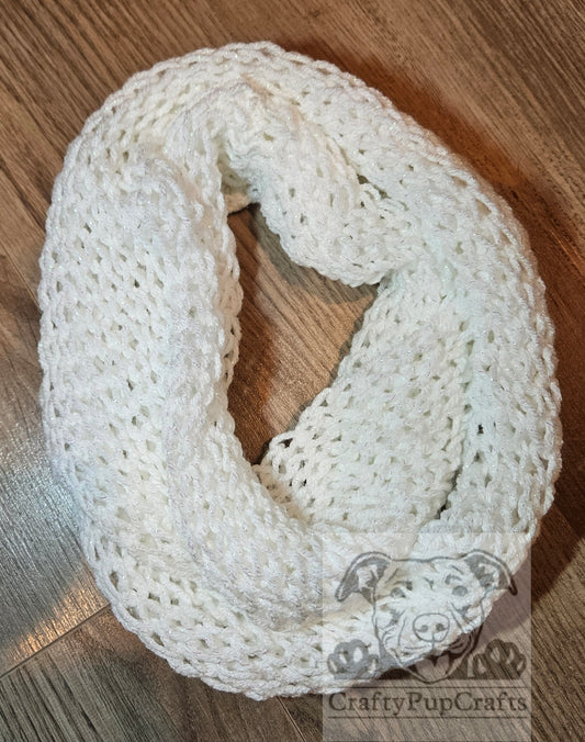 White twinkle knit drop stitch infinity scarf