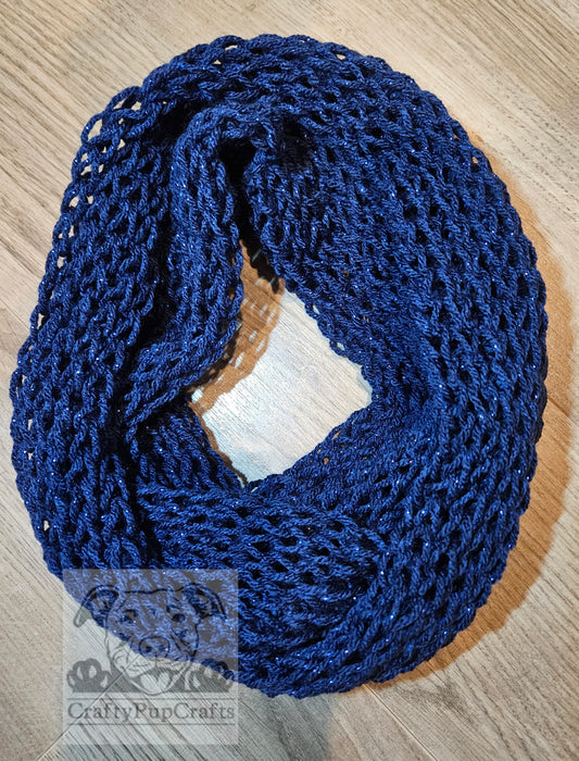 Navy blue twinkle knit drop stitch infinity scarf